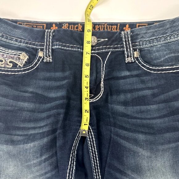 Rock Revival Jeans Womens 31 Jacklyn Boot Cut Pink Sequins Embroidered Denim Mid - Picture 8 of 16